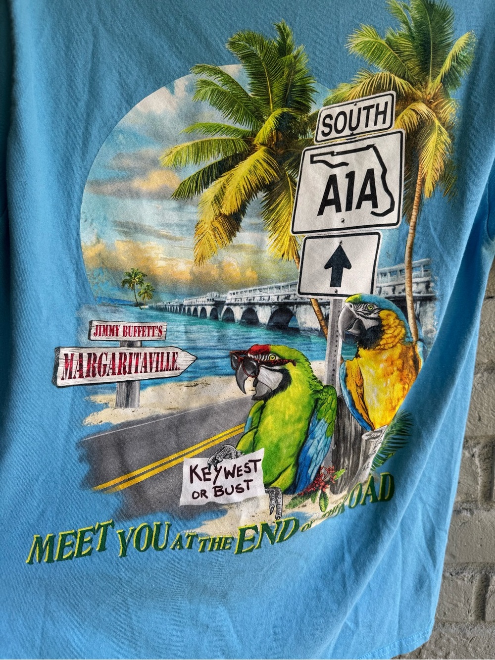 JIMMY BUFFET’S Margaritaville Men's Sky Blue Logo Crew Tee EUC  Sz M Cotton